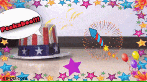 Peekaboo Speech Bubble Above Patriotic Hat GIF