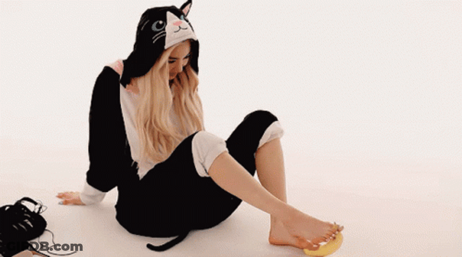 Peeling Banana Using Feet GIF