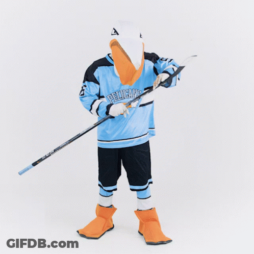 Pelican Mascot Holding Hockey Stick GIF