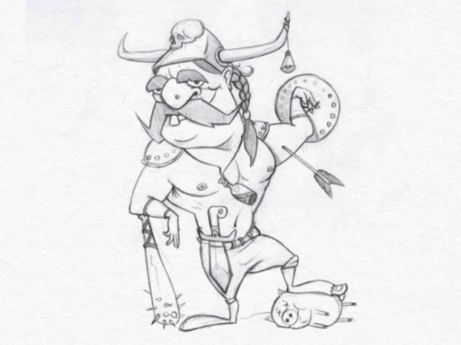 Pencil Drawing Viking GIF