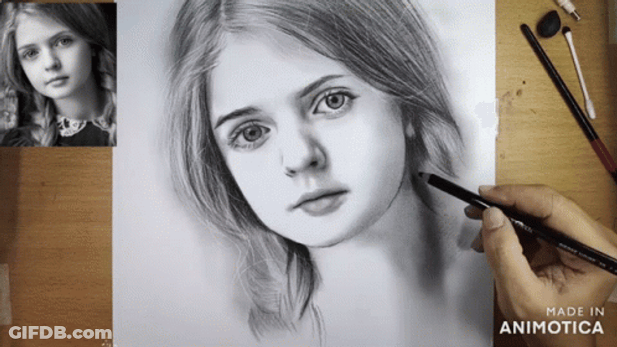 Pencil Portrait Sketch Of A Lady GIF