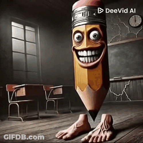 Pencil With Feet And Face GIF