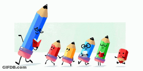 Pencils Walking In A Row With One Reading Book GIF
