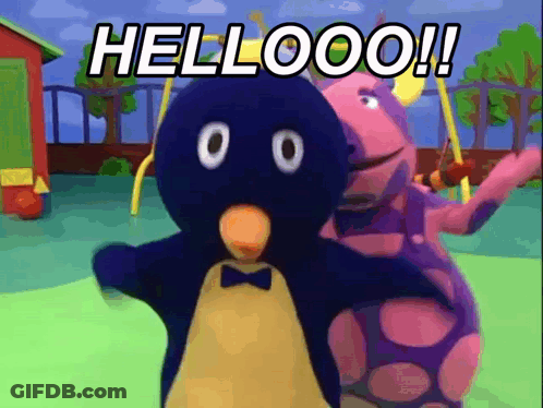 Penguin And Dinosaur Saying Hellooo GIF