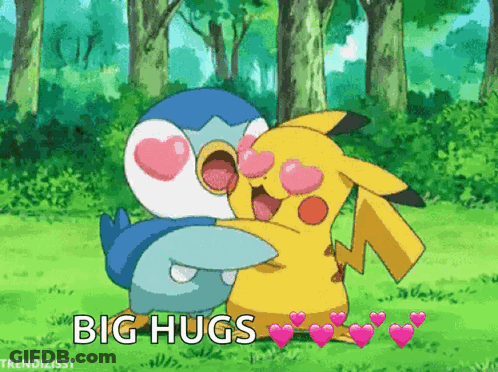 Penguin And Pikachu Hugging Big Hugs GIF
