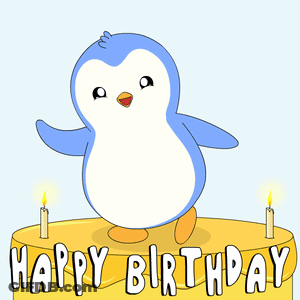 Penguin Balloons Happy Birthday Card GIF