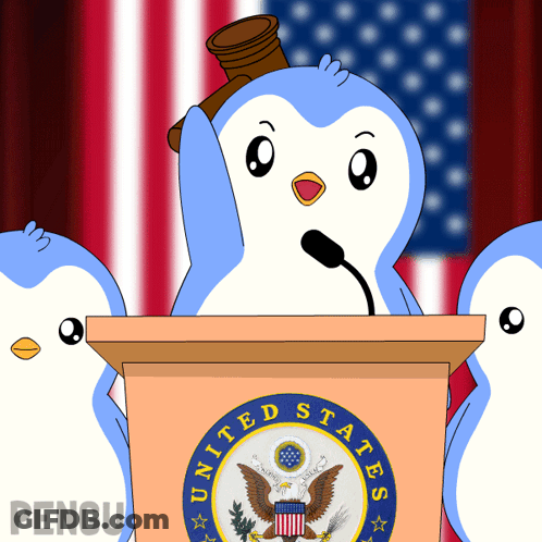 Penguin Behind Podium With United States Seal GIF