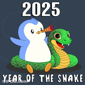 Penguin Blowing Horn, Snake 2025 Year Of Snake GIF