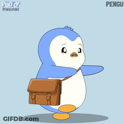 Penguin Carrying Brown Briefcase Named Pengu GIF