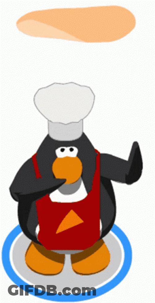 Penguin Chef Spinning Pizza Dough GIF