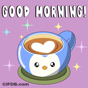 Penguin Coffee Cup Saying Good Morning GIF