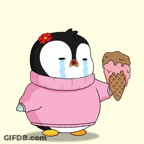 Penguin Crying With Strawberry Ice Cream GIF