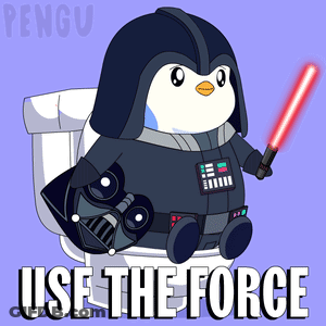 Penguin Dressed As Darth Vader Sitting On Toilet GIF