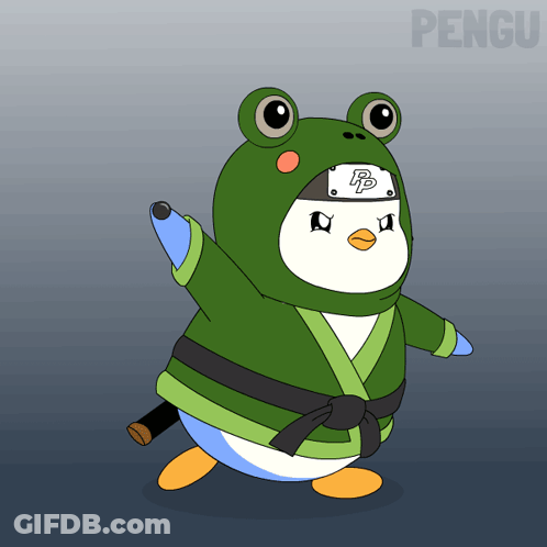 Penguin Dressed As Frog With Letter P GIF