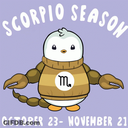 Penguin Dressed As Scorpio In Sweater With Letter M GIF