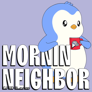 Penguin Drinking From Red Mug Mornin Neighbor GIF