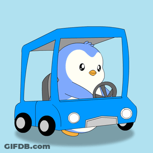 Penguin Driving Blue Car GIF