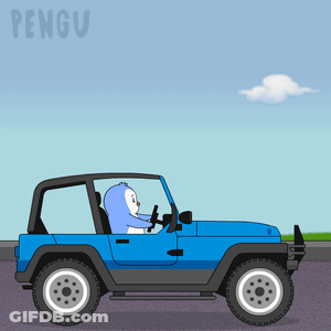 Penguin Driving Blue Jeep Saying Pengu GIF