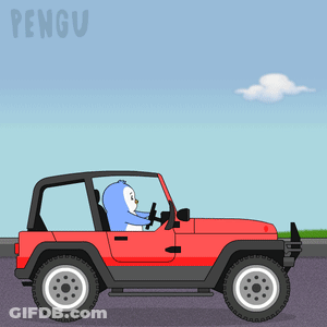 Penguin Driving Red Jeep Saying Pengu GIF