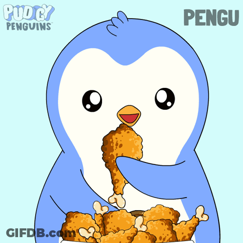 Penguin Eating Fried Chicken With Pengu Label GIF