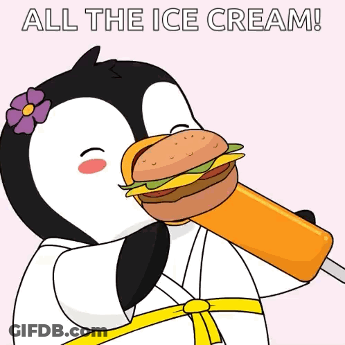 Penguin Eating Ice Cream Cone All The Ice Cream GIF