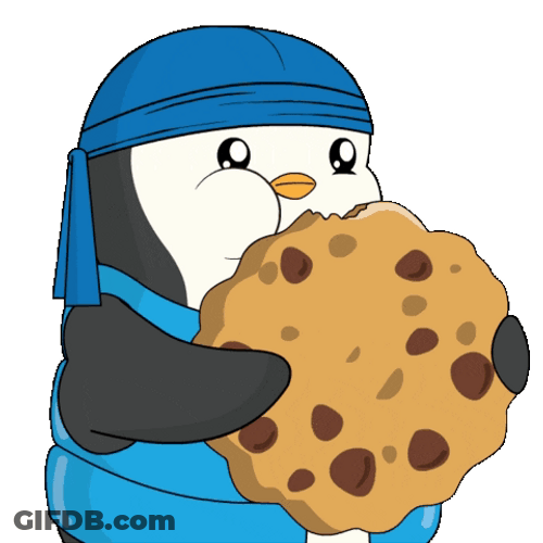 Penguin Eating Large Famous Amos Cookie GIF