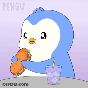 Penguin Eating Sandwich And Drinking Iced Tea GIF