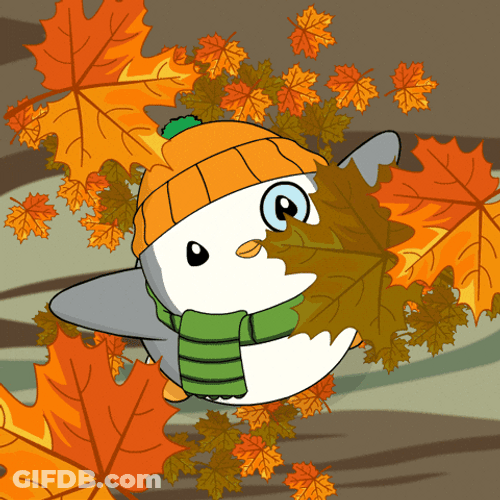 Penguin Face Looking Upward Fall Leaf GIF