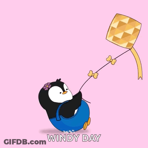 Penguin Flying Kite Windy Day GIF
