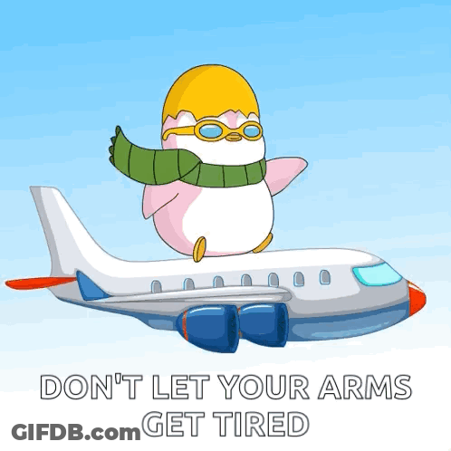 Penguin Flying Over Airplane Don T Let Arms Get Tired GIF