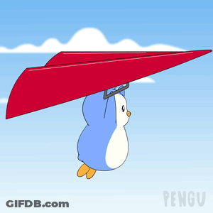 Penguin Flying With Red Paper Airplane GIF