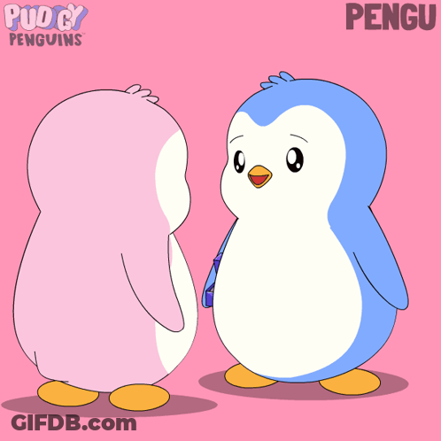 Penguin Giving Ring To Another Penguin With Name Pengu GIF