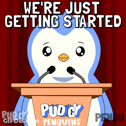 Penguin Giving Speech Saying We're Just Getting Started GIF