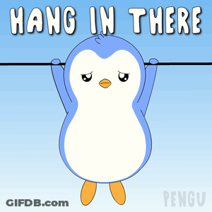 Penguin Hanging From Wire Saying Hang In There GIF