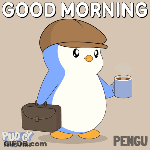 Penguin Hat Briefcase Says Good Morning Pengu GIF