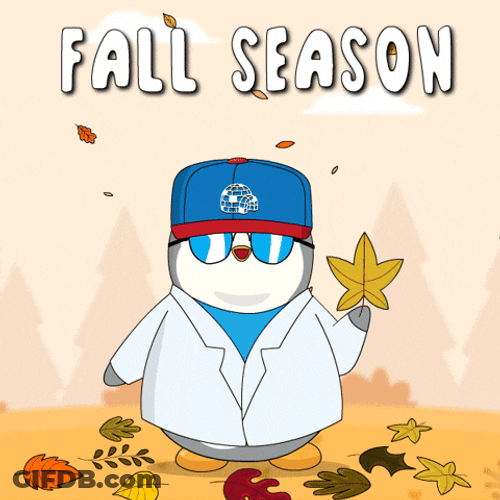 Penguin Holding A Leaf On Fall Season GIF