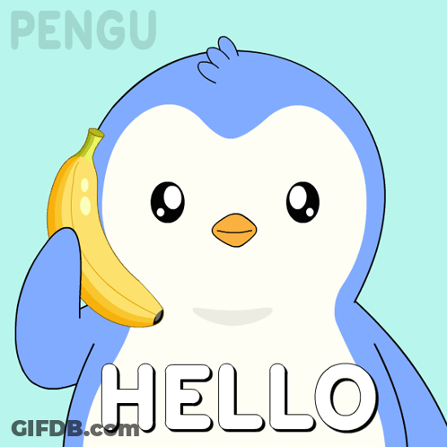 Penguin Holding Banana And Saying Hello GIF