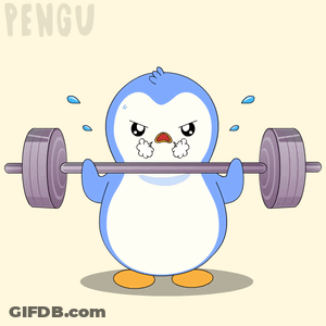 Penguin Holding Barbell With Pengu Text GIF