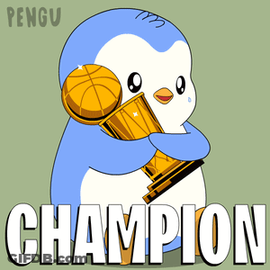Penguin Holding Basketball And Trophy GIF