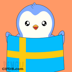 Penguin Holding Blue And Yellow Flag Saying Penguin GIF
