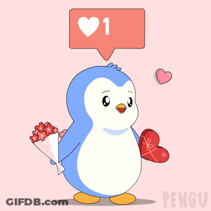Penguin Holding Bouquet Of Flowers And Heart 520 GIF