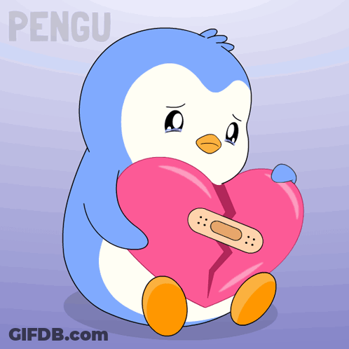 Penguin Holding Broken Heart With Bandage Pengu GIF