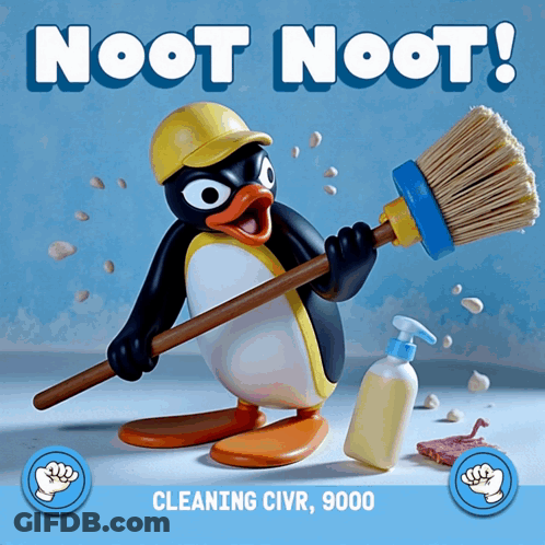 Penguin Holding Broom Noot Noot GIF