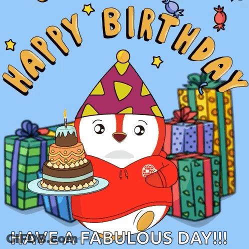 Penguin Holding Cake Have A Fabulous Day GIF
