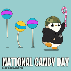 Penguin Holding Candy Cane In Helmet And Hoodie National Candy Day GIF