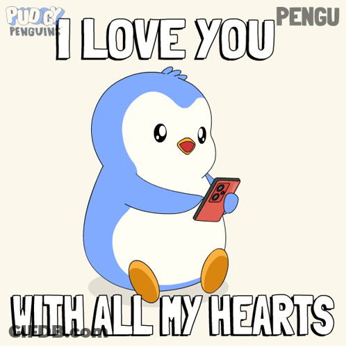 Penguin Holding Cell Phone Saying I Love You GIF