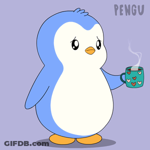 Penguin Holding Coffee Cup With Hearts GIF