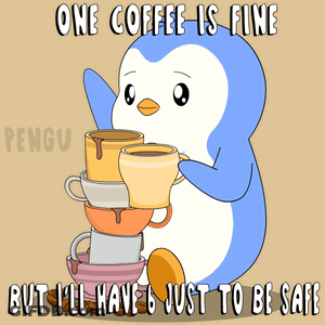 Penguin Holding Coffee Cups Saying One Coffee Is Fine But I'll Have 6 GIF