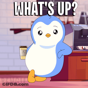 Penguin Holding Coffee Saying Whats Up GIF