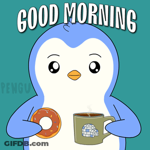Penguin Holding Donut And Coffee Saying Good Morning GIF